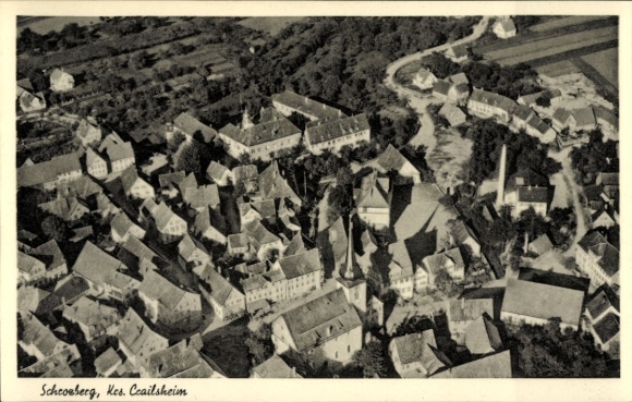 Postcard Schrozberg in Württemberg, aerial photograph