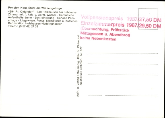 Postcard Bad Holzhausen Prussian Oldendorf in Westphalia, Pension Haus Stork am Wiehengebirge