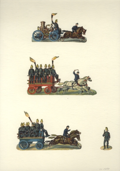 3 wafers fire trucks with firemen, size approx. 7 x 12 cm each