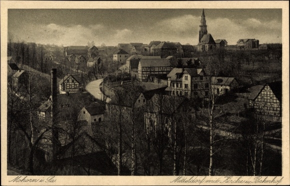 Ak Mohorn Wilsdruff Sachsen, Mitteldorf met kerk en treinstation
