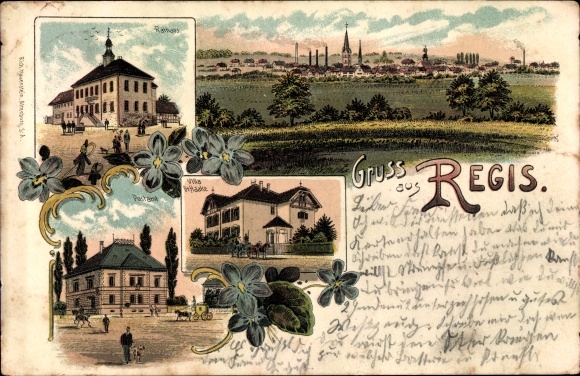 Chromo-Litho Regis Breitingen Saxony, total, town hall, villa, post office
