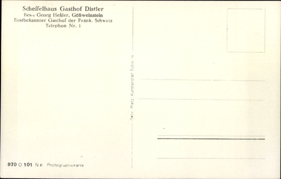 Ak Gößweinstein in Oberfranken, Scheffel-Stube, Restaurant, Tische, Stühle, Gemälde, Wände mit Bi