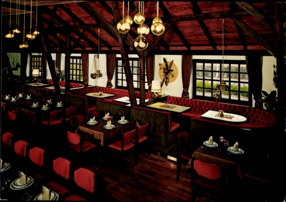 Postcard Wittmund in East Frisia, Restaurant-Café Dorfkrug, dining room