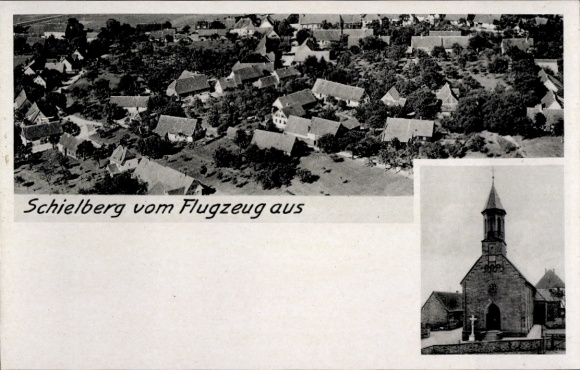Postcard Schielberg Marxzell in Baden Württemberg, aerial photograph, church