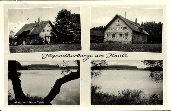 Ak Schwarzenborn am Knüll Hessen, jeugdherberg op Knüll, Schwarzenborn-vijver