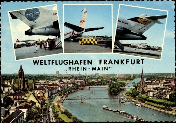 Postcard Frankfurt am Main, world airport Rhein Main, passenger aircraft, Pan Am, TWA, Lufthansa