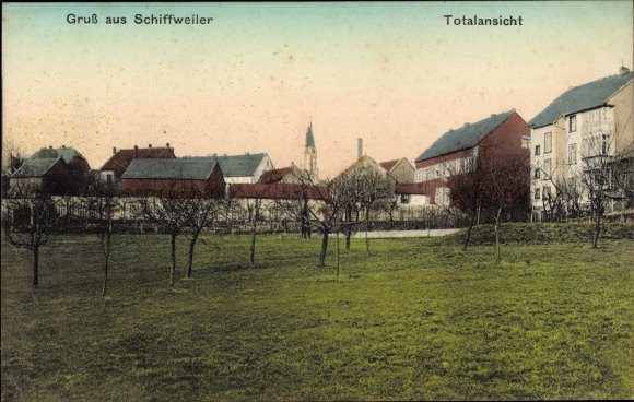 Postcard Schiffweiler in Saarland, total view