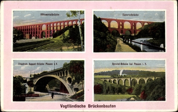 Postcard Mylau Reichenbach im Vogtland, Göltzschtalbrücke, Elstertalbrücke, Friedrich-August-Bridge