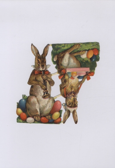 Wafer block of 2 Easter bunnies with colorful eggs, approx. 14 x 15 cm