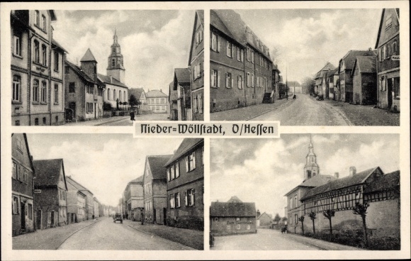 PC Nieder Wöllstadt in Hessen, parts of the street, commercial buildings, church, Inn Zum Gambrinus