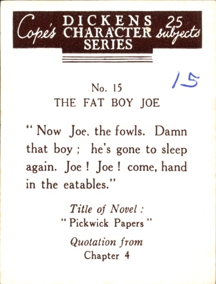 Verzamelbare beeldkarakters van Charles Dickens nr. 15 The Fat Boy Joe, Pickwick Papers, citaat