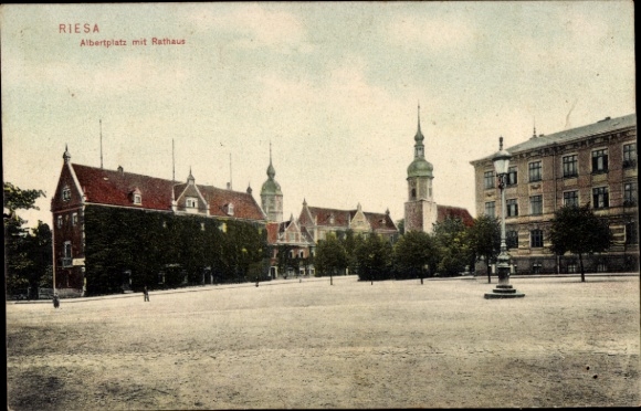 Ak Riesa an der Elbe Sachsen, Albertplatz, Rathaus