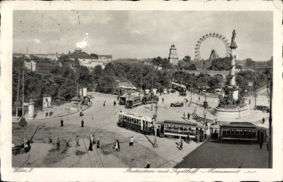 Postcard Wien 2 Leopoldstadt, Praterstern with Monument