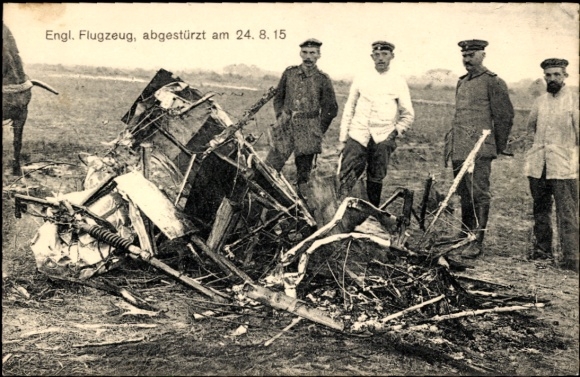 Postcard Crashed English Airplane 1915, German Soldiers, WWI