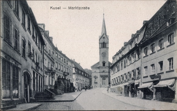 Postcard Kusel am Kuselbach Rhineland Palatinate, market street, church
