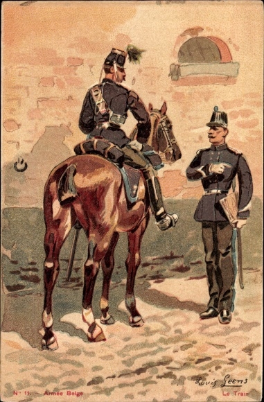Artist Postcard Geens, Louis, Belgian Soldiers, Train