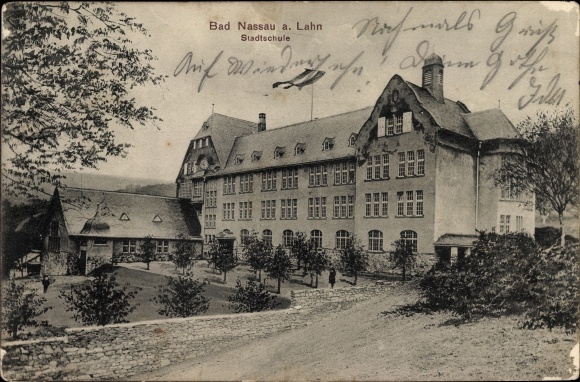 Postcard Nassau in the Rhein-Lahn district, view of the city school