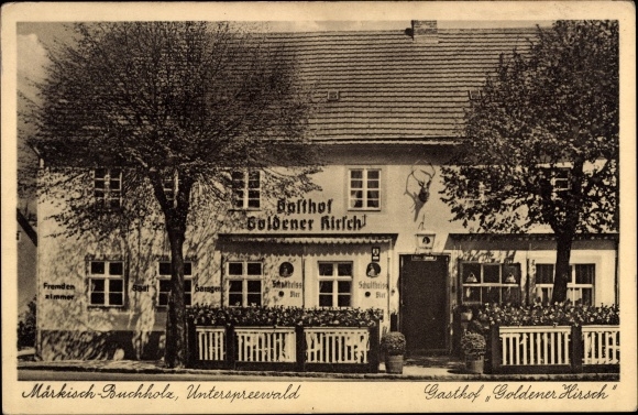 Postcard Märkisch Buchholz Unterspreewald, Gasthof Goldener Hirsch