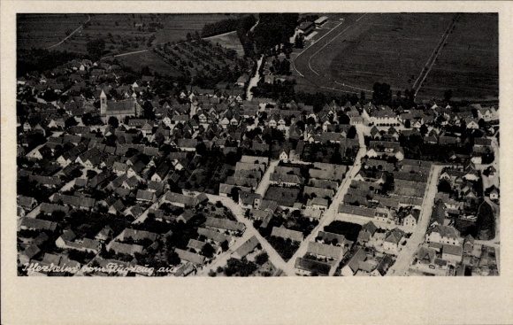 Postcard Iffezheim am Rhein, aerial photograph