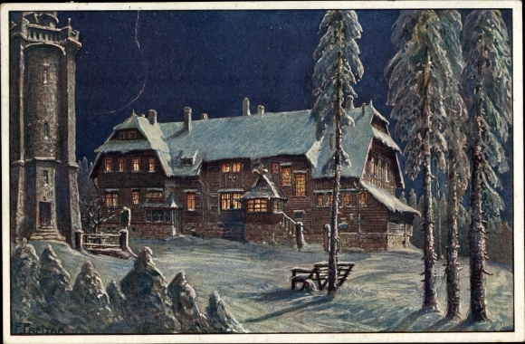 Artist PC Friday, F., Wildenthal Eibenstock in the Ore Mountains, Auersberg at night, winter