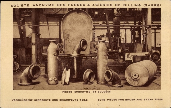 Postcard Dillingen in Saarland, Societe Anonyme des Forges, Pieces embouties et soudees