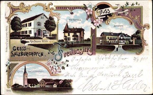 Chromo-Litho Salzburghofen Freilassing in Upper Bavaria, mansion, merchant Willi, Villa Trautmann