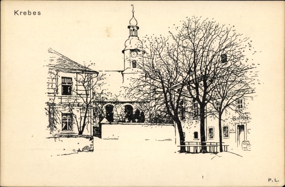 Artist PC Krebes Burgstein Weischnitz in the Vogtland, church, inn