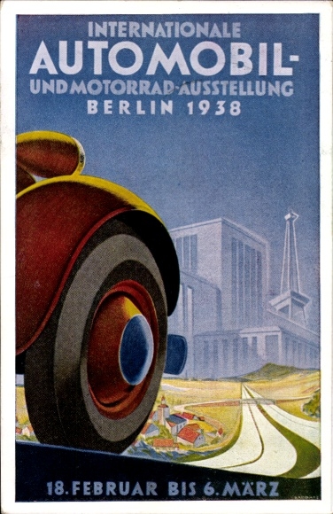 Artist Postcard International Automobile and Motorcycle Exhibition Berlin 1938, Funkturm