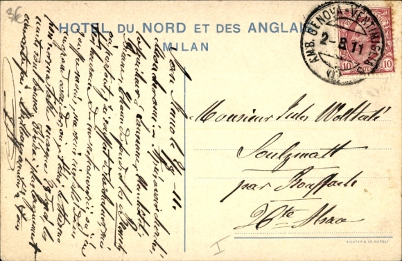 Kunstenaarskaart Milano Milaan Lombardia, Hotel du Nord des Anglais, buitenaanzicht, treinstation