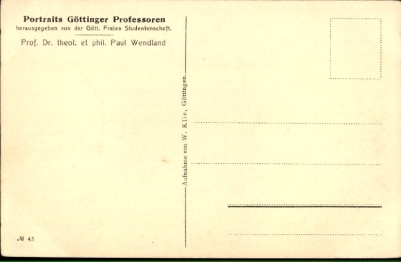 Postcard Portraits of Göttingen Professors, Prof. Dr. theol. et. phil. Paul Wendland