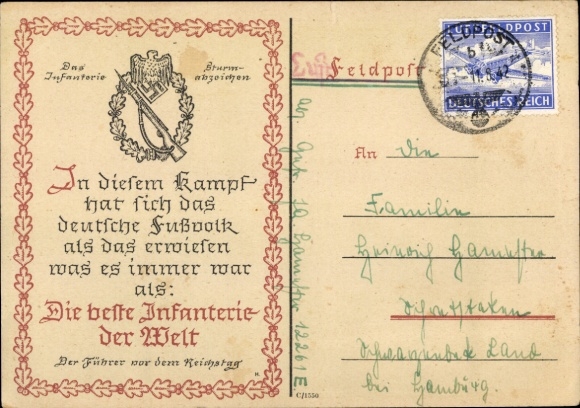 Ak Zitat Führer und Reichskanzler Adolf Hitler, Die beste Infanterie der Welt, Sturmabzeichen