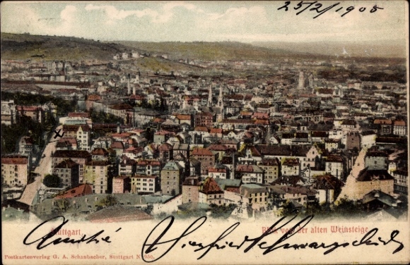 Postcard Stuttgart am Neckar, view from the old Weinsteige