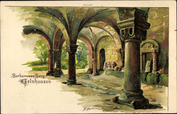 Artist Chromo-Litho Hartmann, A., Gelnhausen, Barbarossa Castle, columns