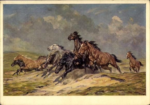 Artist Postcard Roloff, Alfred, HDK 153, Fleeing Horses