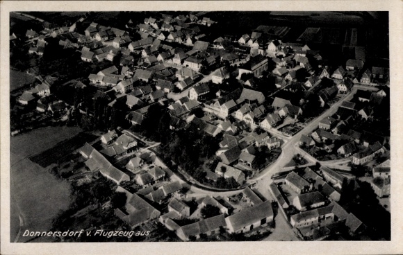 Postcard Donnersdorf in the Steigerwald Lower Franconia, aerial view of numerous houses, rural surroundings