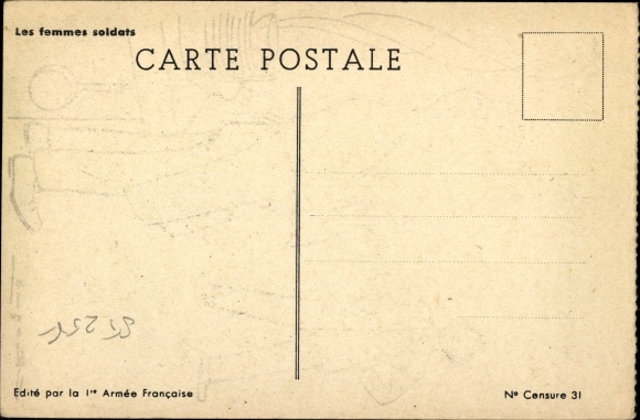 Postcard Woman in uniform, man doing the dishes
