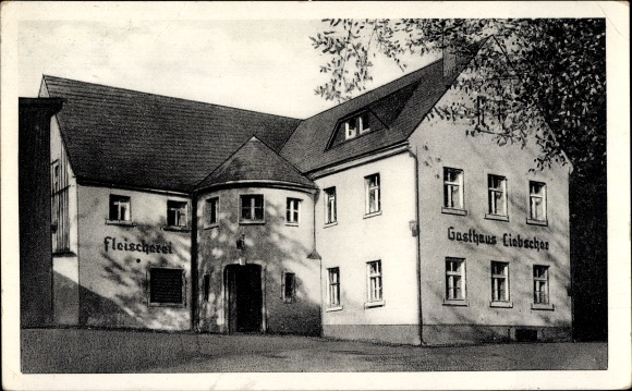 PC Hartmannsdorf near Dippoldiswalde, inn Liebscher, butcher shop, exterior view