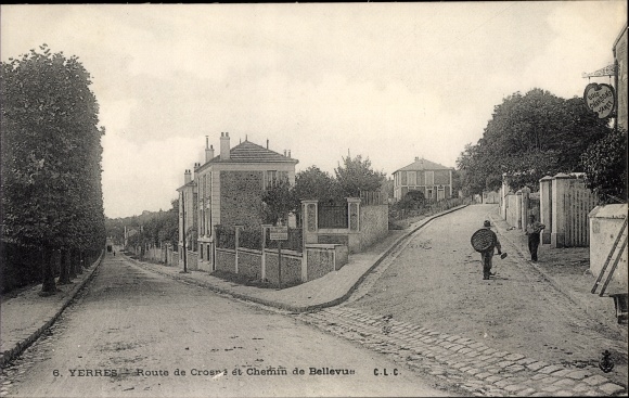 Ak Yerres Essonne, Route de Crosne en Chemin de Bellevue