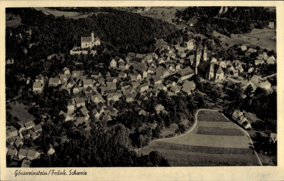 Postcard Gößweinstein Upper Franconia, aerial photograph of the town and surroundings