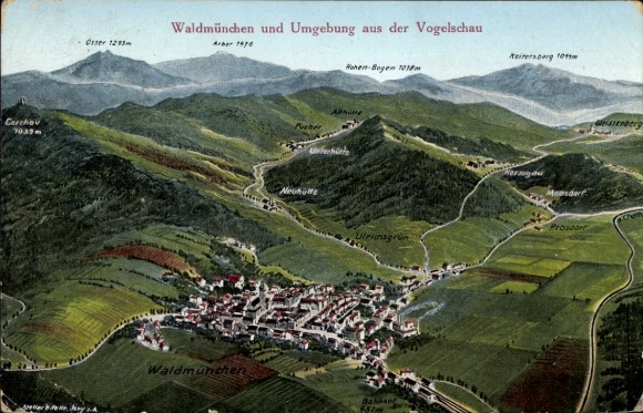 Maps Artist Postcard Felle, E., Waldmünchen Upper Palatinate, Ulrichsgrün, Osser, Arber, Neuhütte, Pucher