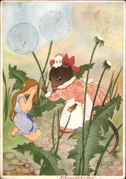 Artist Postcard Schermele, Willy, Duimeliesje, Thumbelina by Hans Christian Andersen
