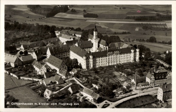 Postcard Ochsenhausen in Württemberg, aerial photograph, monastery