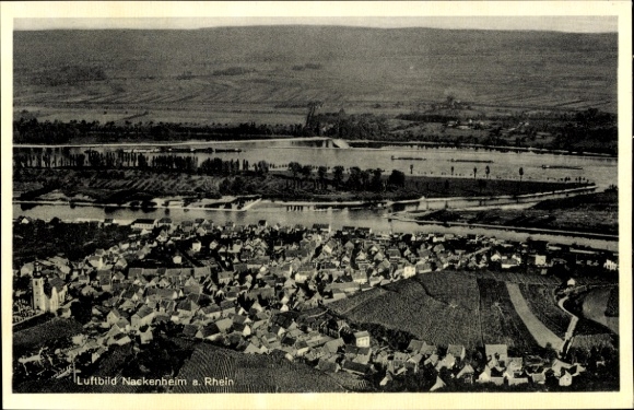 Postcard Nackenheim am Rhein, aerial photograph