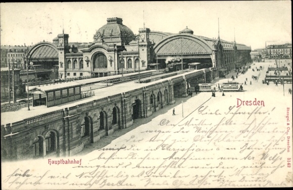 Postcard Dresden Altstadt Seevorstadt, main station, tram