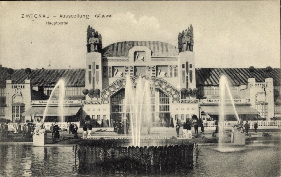 Ansichtkaart Zwickau in Saksen, handels- en industrietentoonstelling 1906, hoofdportaal