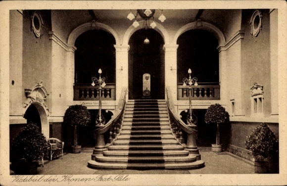 Ak Auritz Bautzen Oberlausitz, trappenhuis, Kronen-Festivalzalen, architectuur