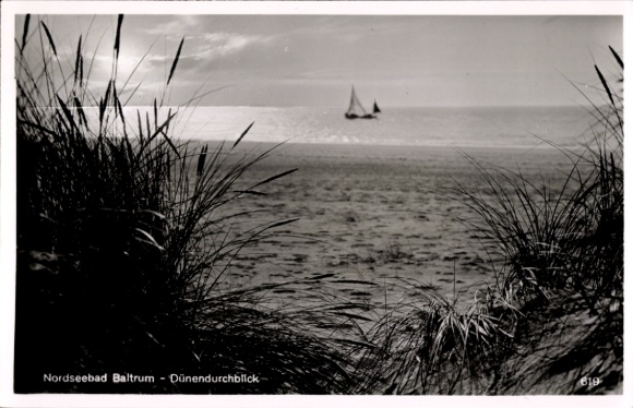 Postcard Island Baltrum in East Frisia, surf, dune view, panorama, sailing boats