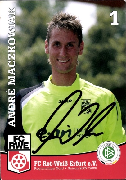 Autograph card footballer André Maczkowiak, FC Rot-Weiß Erfurt, autograph