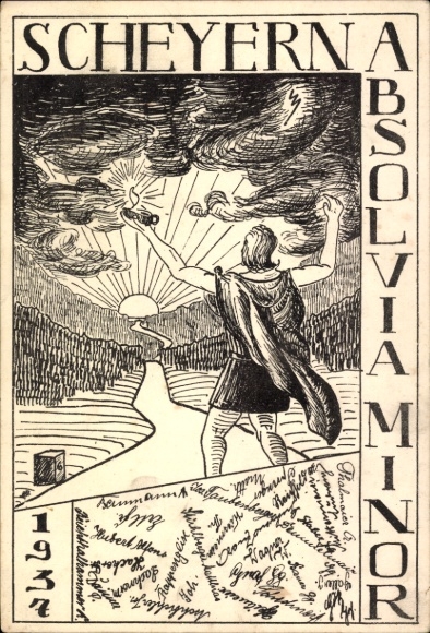 Studentika Postcard Scheyern in Upper Bavaria, Absolvia Minor 1937