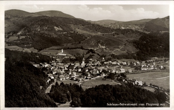 Postcard Schönau im Schwarzwald, aerial photograph